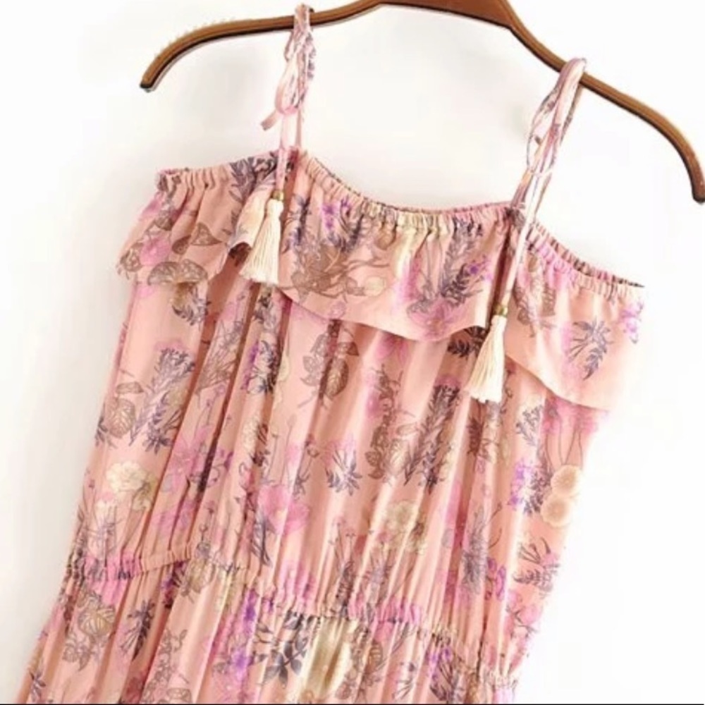 Bohemian Floral Print Maxi Dress Pink Boho Gypsy - Picture 7 of 12